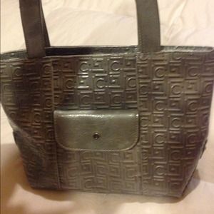 Nwt Liz Claiborne patent leather grey silver tote