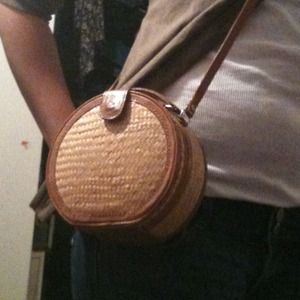 Bamboo woven hard shell cross body bag