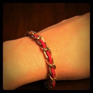 Burgundy suede and chain bracelet