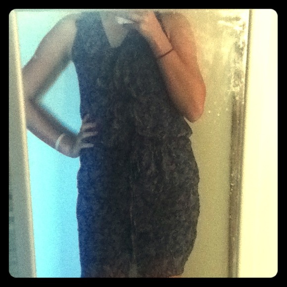 Dark Blue  Paisley Dress with Ruffled Vneck