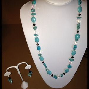 Beaded faux turquoise necklace and earrings