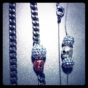 Hrh collection's glitter skinny skull necklace