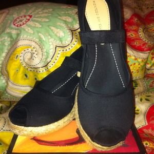 Espadrille style open toe black shoes