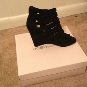 Black suede wedges