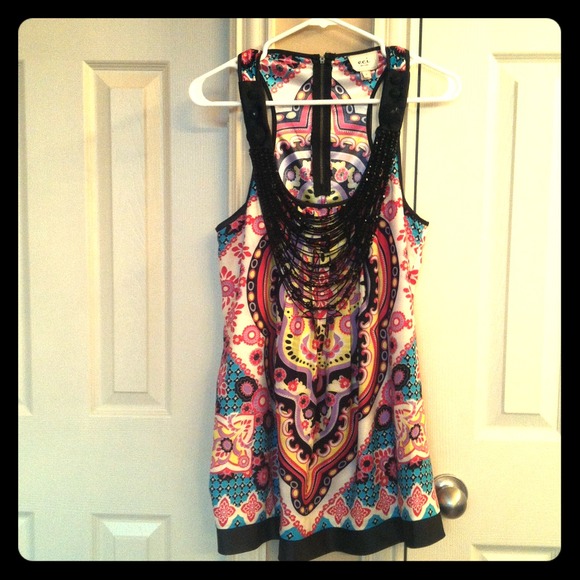 Long patterned colorful embellished tank/blouse