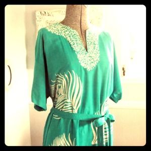 Vintage Turquoise Dress 1960s-Jade Peacock/Feather