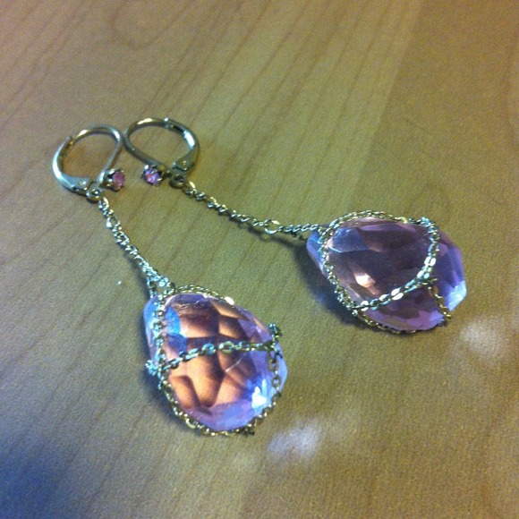 Betsey Johnson dangling earrings. Pink with gold.
