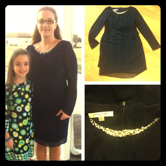 Sheer Cascading Navy Dress