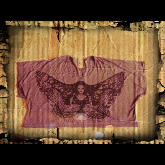 Tops - ** SOLD ** Purple Black Ozma Moth Slouchy Crop Top