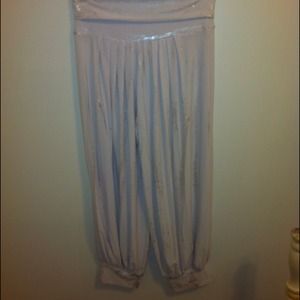 White baggy pants with silver trim