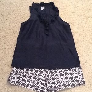 ❤SOLD❤Silk Navy Ruffle Top.