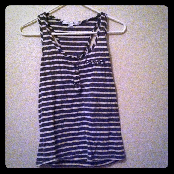 Navy and off white striped tee with pocket !
