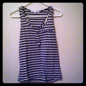 Navy and off white striped tee with pocket !