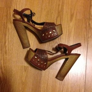 Brown t-strap sandals
