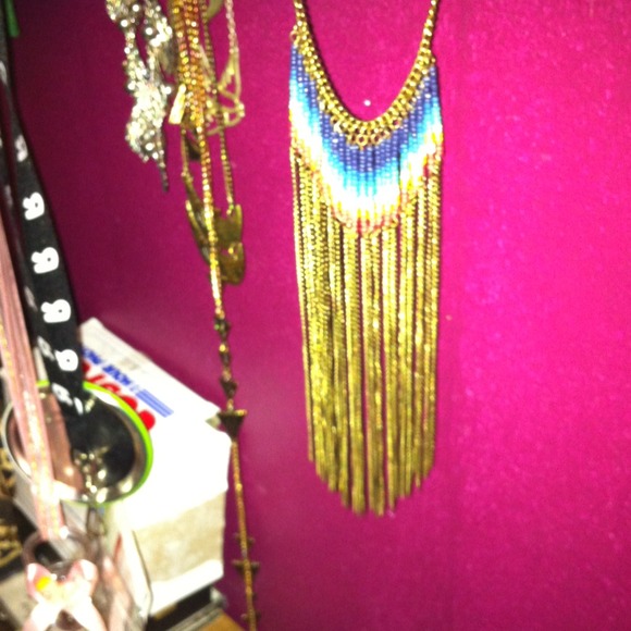 Multi-color bead and fringe tribal necklace