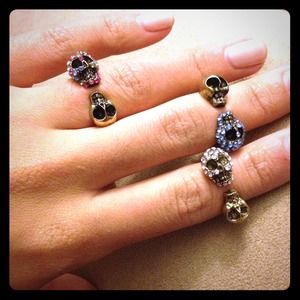 Three Piece Crystal Skulls Ring Set