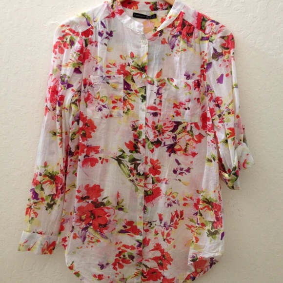 Floral cotton button-down shirt