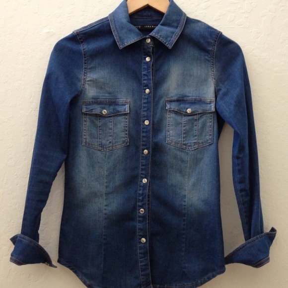 Zara denim/chambray button down shirt