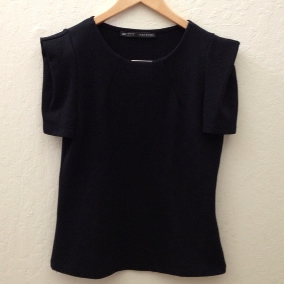 Zara black cotton piqué short sleeved shirt