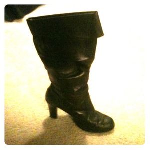 Black Faux-leather Scrunch Boots