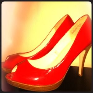 Cherry red patent leather open tow shoes
