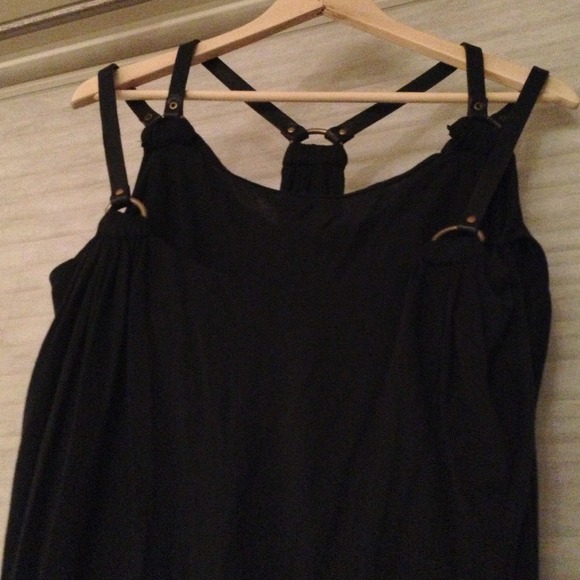 All Saints Black Jersey Dress with Leather Straps!