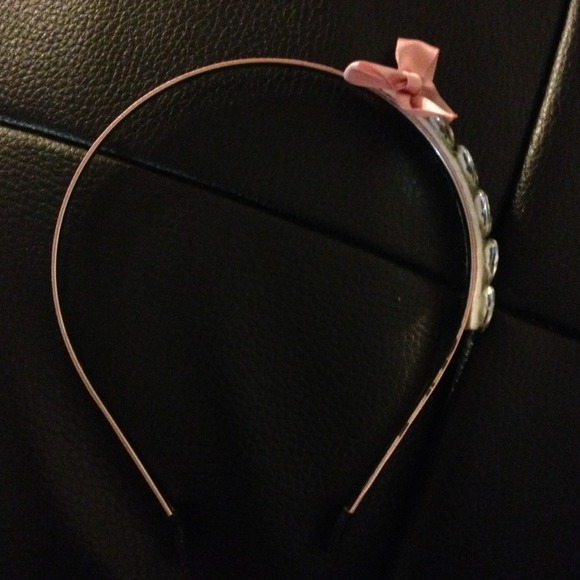 Pink bow and rhinestone headband