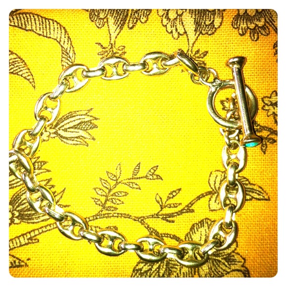 Silver Link Toggle Bracelet w Blue