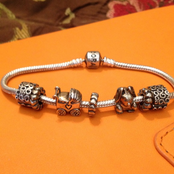 Authentic PANDORA Silver Bracelet with charms