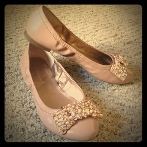 Blush pink/nude patent flats with rhinestone bow