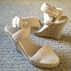 NYLA Ivory Braided Wedge Sandals
