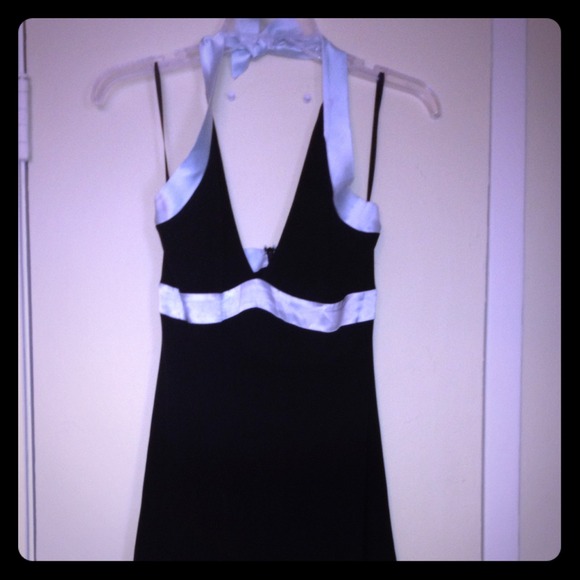 Bebe size S black halter top dress with blue satin