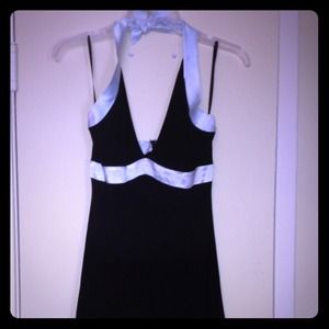 Bebe size S black halter top dress with blue satin