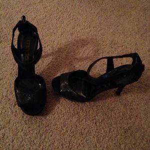Size 7.5 black satin with sequin heels