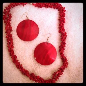 Beautiful Red coral neckless and Shell earrings