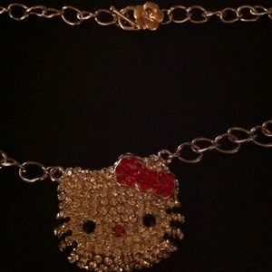 Bling Red Bow Big Hello Kitty Head Necklace