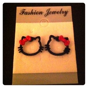 Cute Red Bow Hello Kitty Head Earrings
