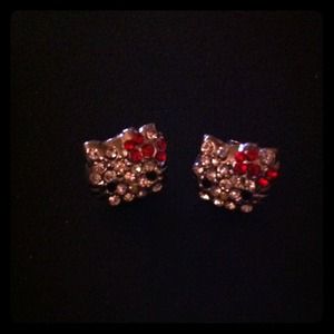 Bling Red Bow Hello Kitty Earrings