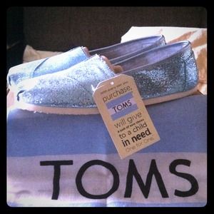 Toms shoes blue glitter size 9