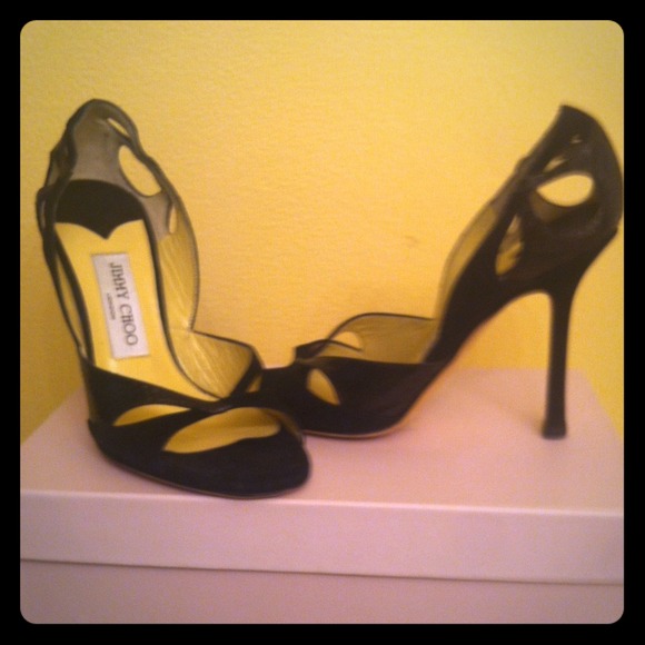 Jimmy Choo Shoes - Jimmy Choo Black suede/water snake skin heels
