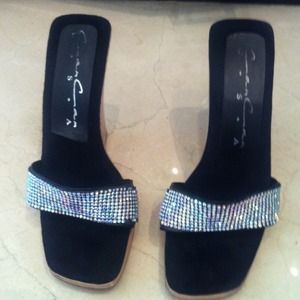 Black wedge with rhinestones.