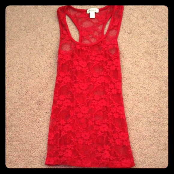 Tops - Sheer Red Floral TankTop