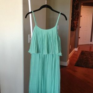 Seafoam green long crinkle dress