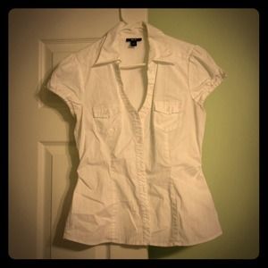 White button up short-sleeved blouse