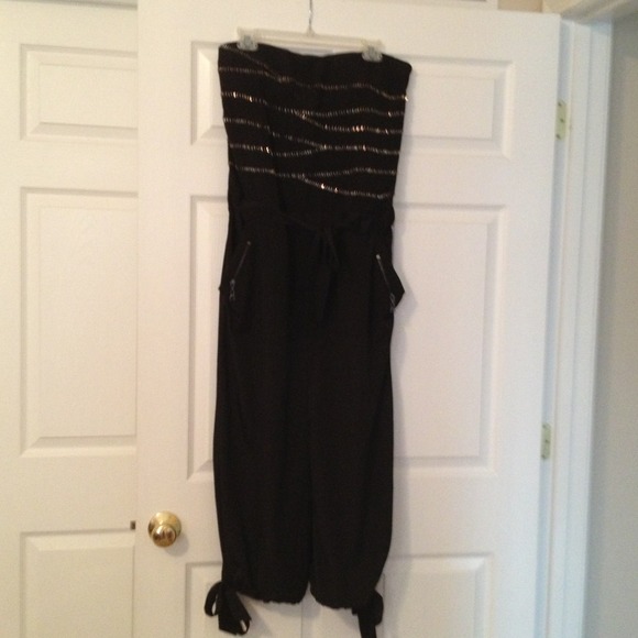 Strapless romper with silver beads!