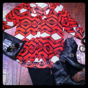 ♥Red, black, and grey♣print tunic