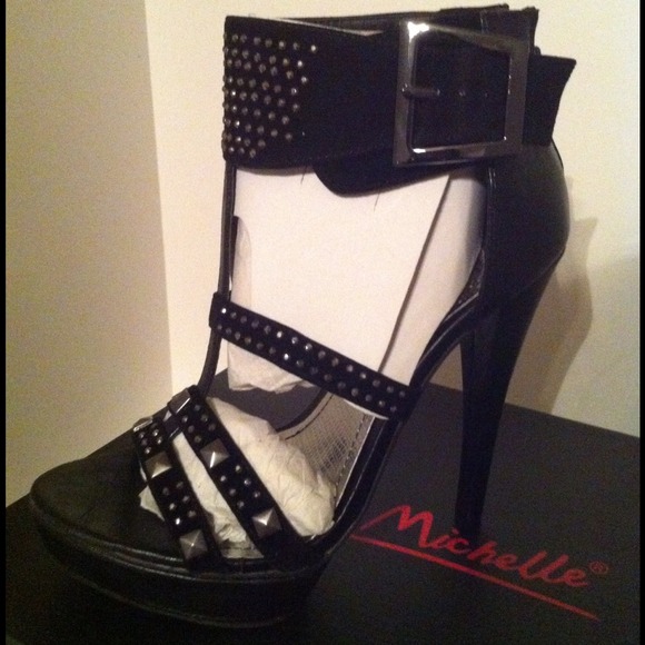 Black studded high heel shoe