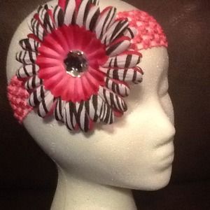 Pink Zebra Flower Clip with Headband