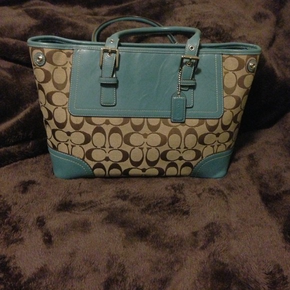 REDUCED! Coach Signature Tote with Tiffany blue