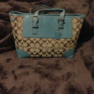 REDUCED! Coach Signature Tote with Tiffany blue